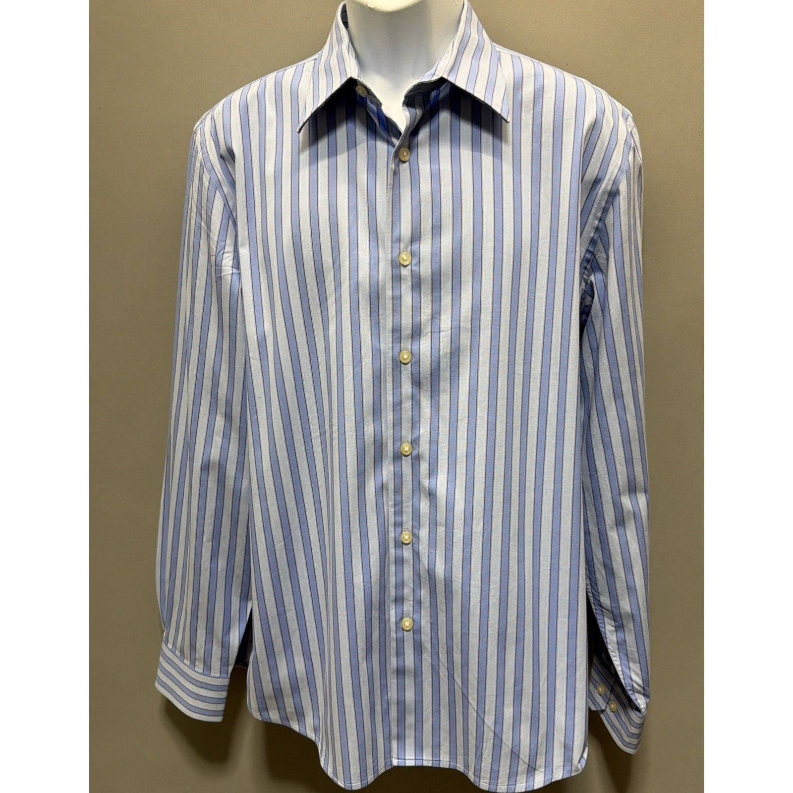 Y2K Express Design Studio Men’s L Blue Stripe Stretch Dress Shirt Modern Fit ‘06