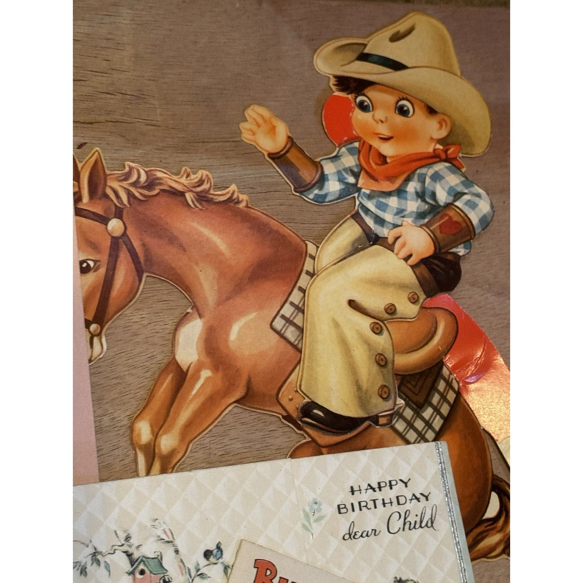 Vintage 1930’s Birthday Card Lot Hallmark Mechanical Die Cut Cowboy Ephemera