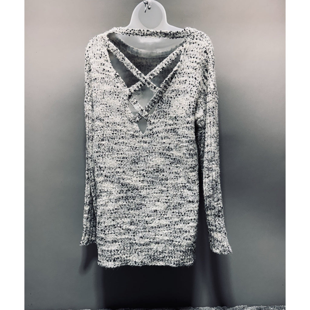 Xhilaration Gray Speckled Criss Cross Back High Low Sweater Oversized Women’s XL