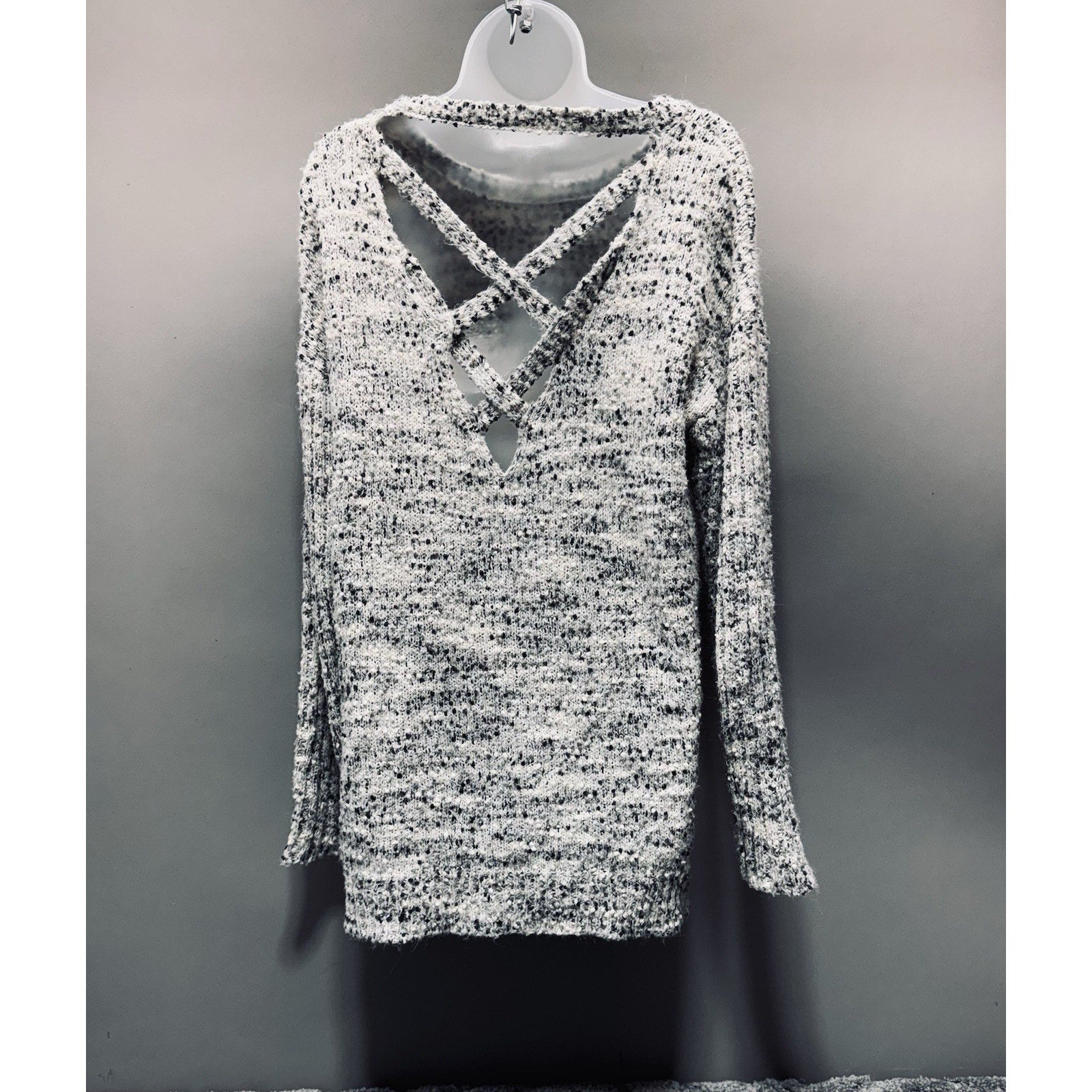 Xhilaration Gray Speckled Criss Cross Back High Low Sweater Oversized Women’s XL