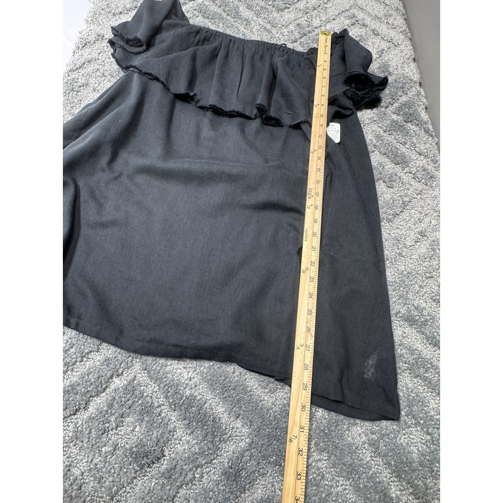 Free People Black Ruffle Mini Dress Tunic Top Blouse Raw Hem Women’s M New