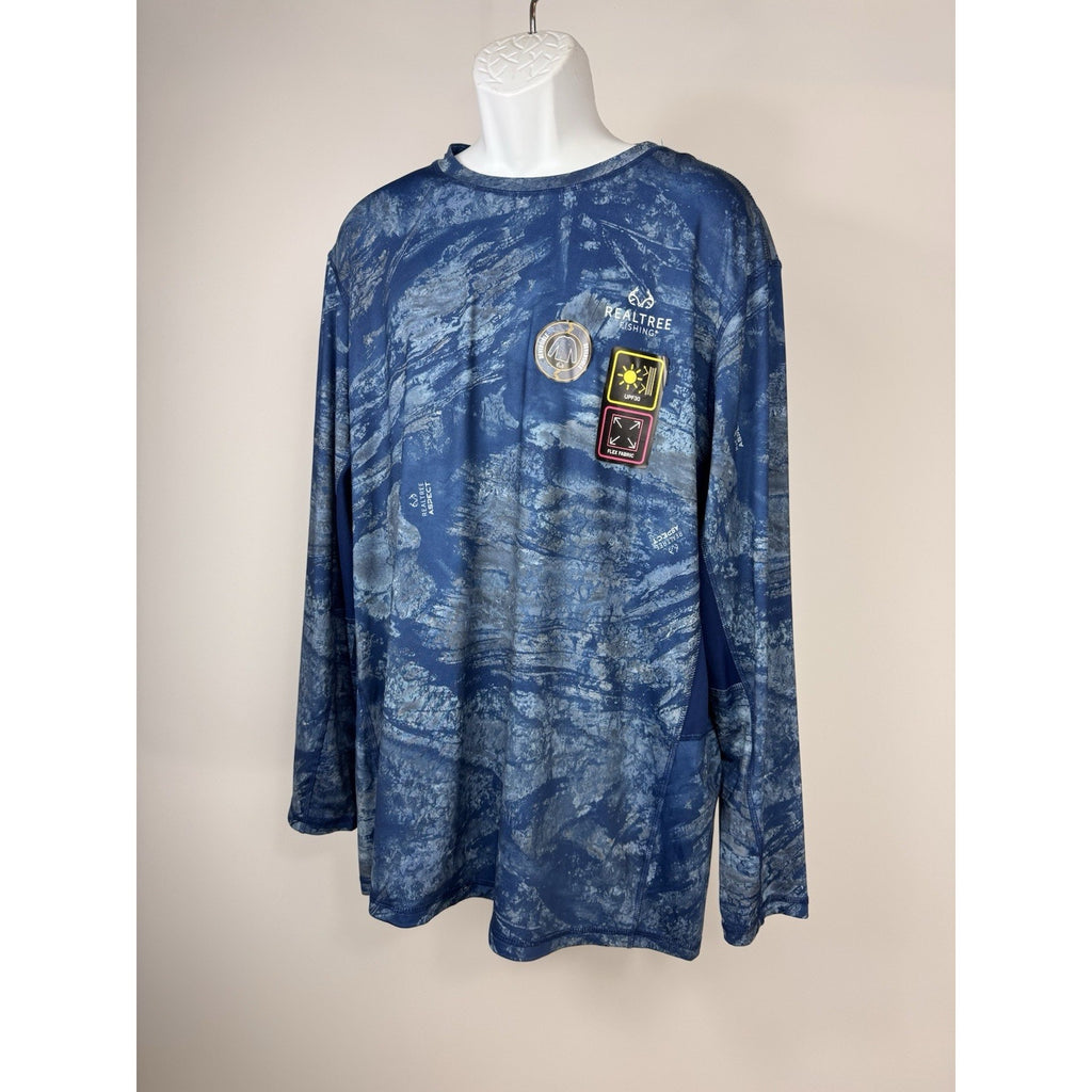 NEW Realtree Fishing Men's Shirt in Blue Reversible UPF30 Size 2XL