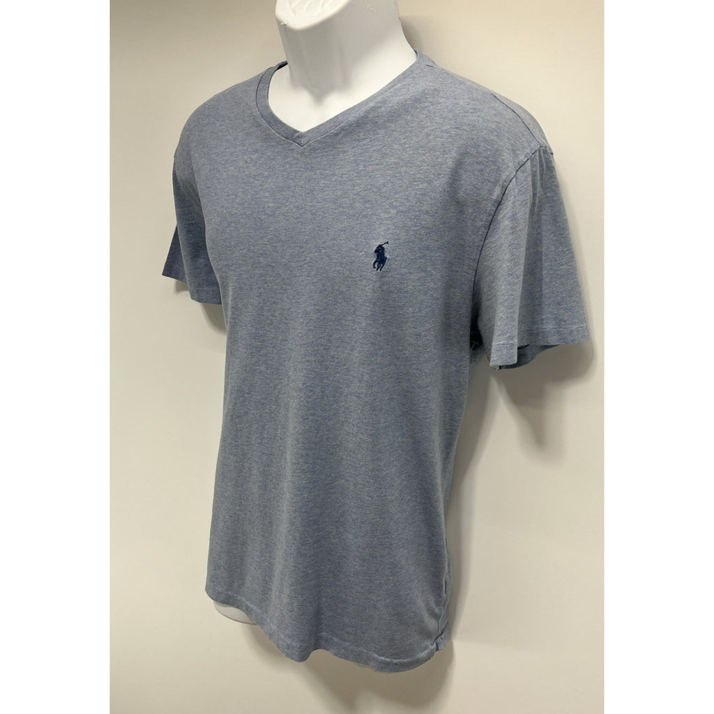 Polo Ralph Lauren HEATHER BLUE Short Sleeve V-Neck Cotton T Shirt Size Medium