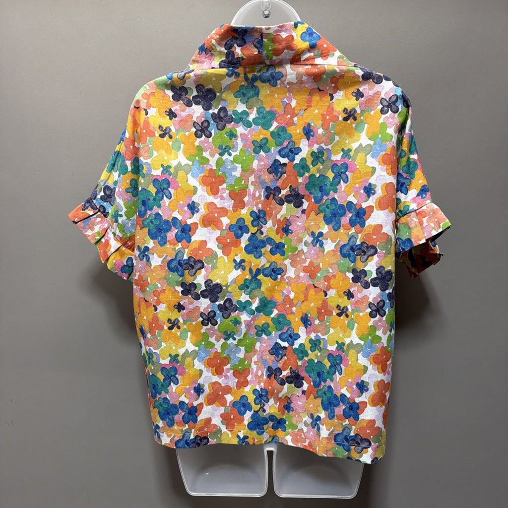 NWT Brooke Wright Ditzy Floral Kimono Top OS Linen Cotton Boho Resort Blouse USA