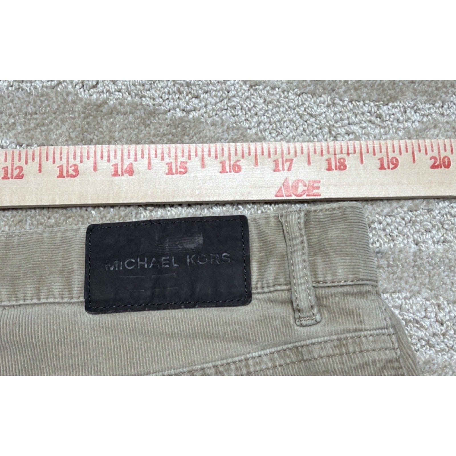 Michael Kors Mens Corduroy Beige Tailored Fit Pants 36x32