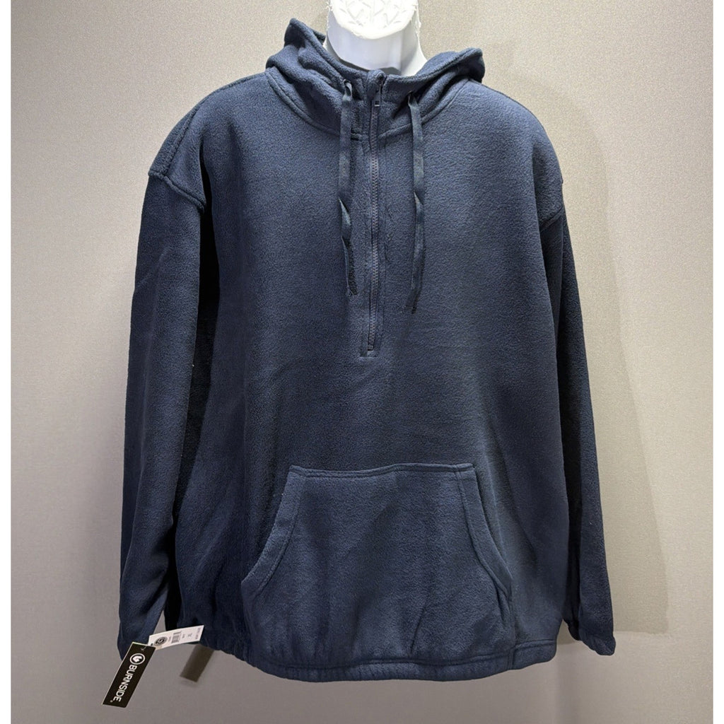 Burnside Polar Fleece Quarter-Zip Scuba Hooded Pullover Navy Blue XL New