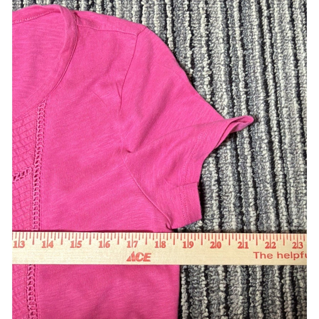 Talbots T-Shirt Top Womens Size Small Pink Crochet Round Neck Sleeve Cotton Knit