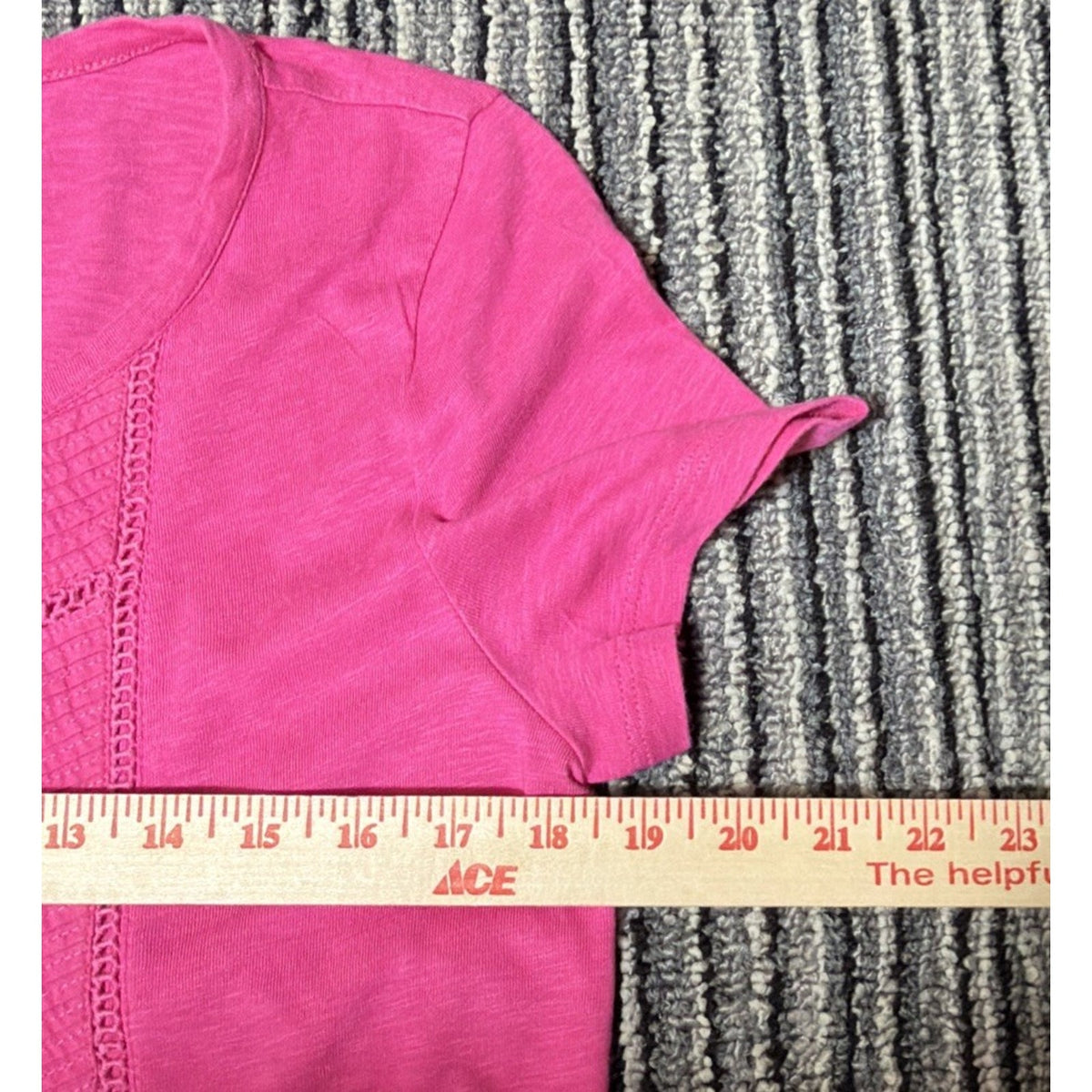 Talbots T-Shirt Top Womens Size Small Pink Crochet Round Neck Sleeve Cotton Knit