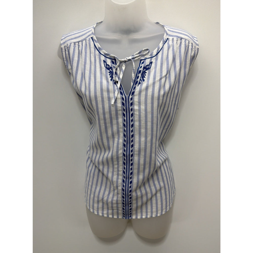 New! Banana Republic Women Sleeveless Blouse Textured Cotton Embroidered Size M