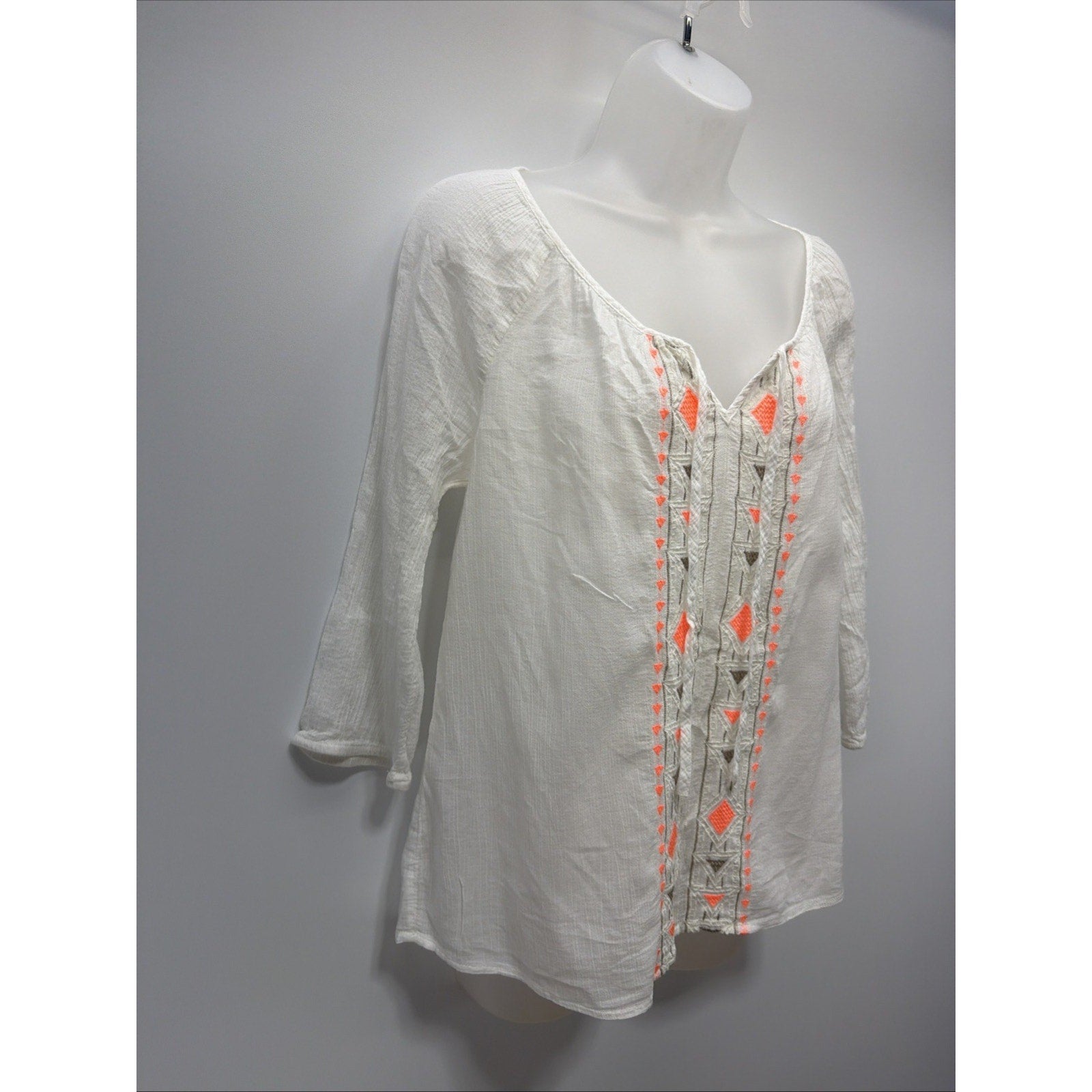 Old Navy Womens Top Short Sleeve Shirt Tropical Blouse Button Up Orange M