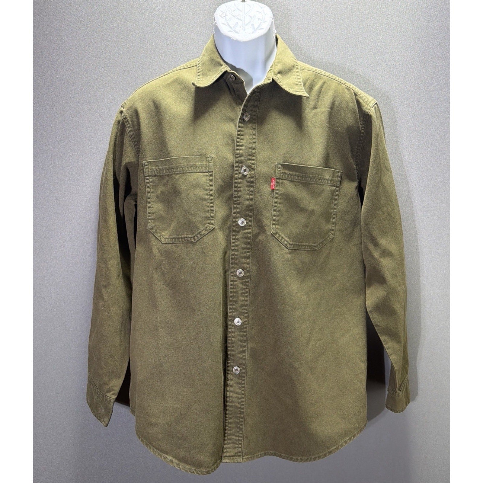 Levis Shirt Mens S Loose Fit Green Denim Button Up Workwear Rancher Red Tab