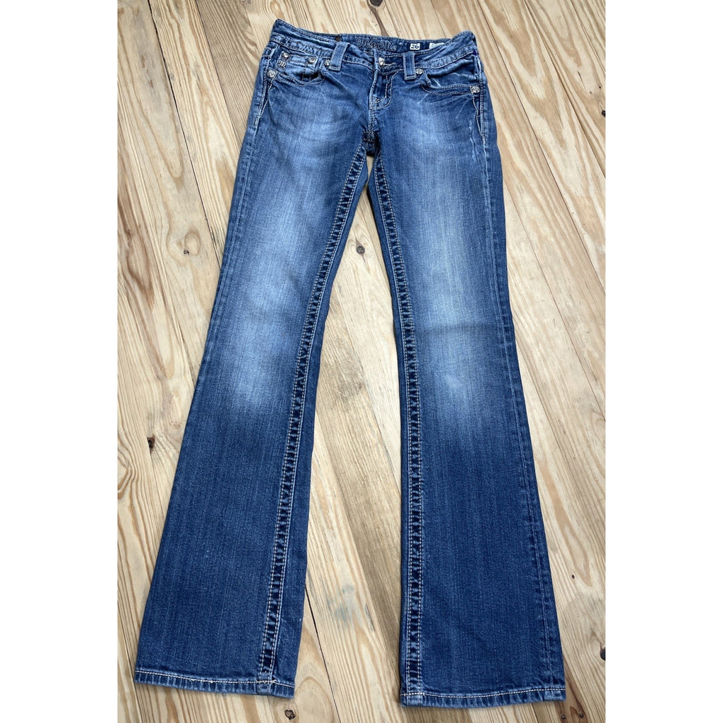 Miss Me bootcut low rise embellished flap pocket jeans Sz 26
