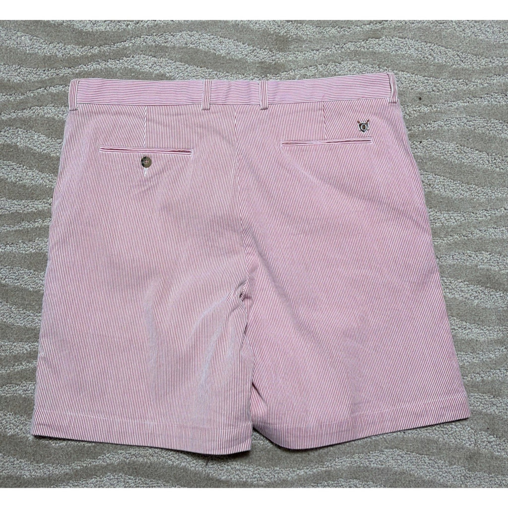 Oxford Golf Pink White Stripe Seersucker Chino Shorts Flat Front Stretch Sz 38