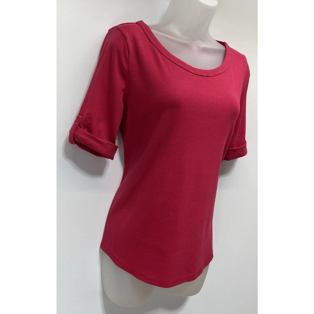 TALBOTS Tee Stretch Weekend Pink Womens Medium 3/4 Sleeve Pullover Boat Neck Top