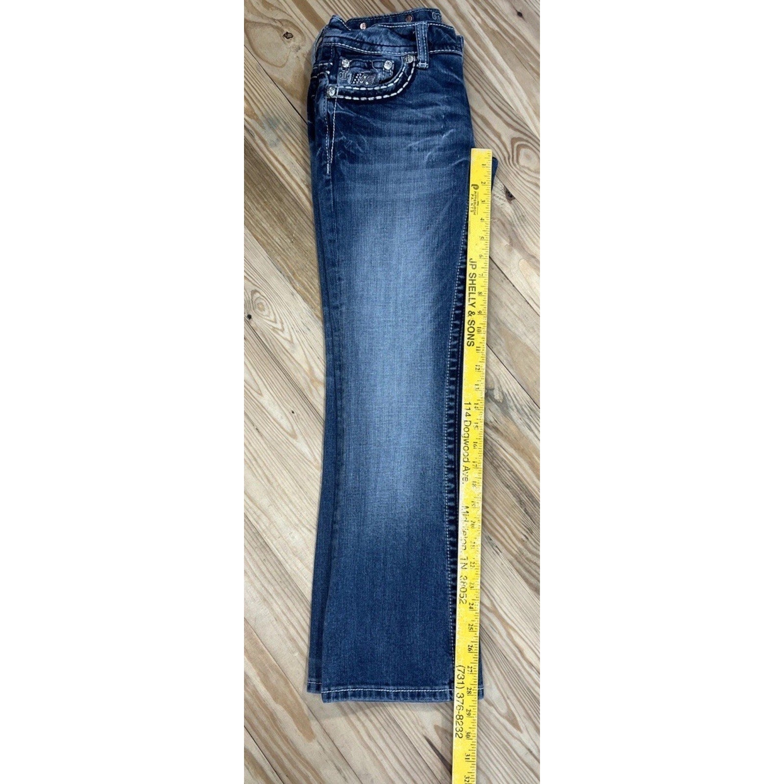 Miss Me Jeans Women 27 Flap Pocket Boot Cut Low Rise Embellished 27x29