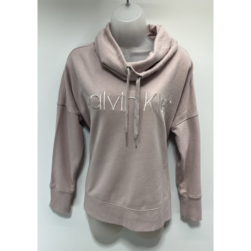 Calvin Klein Womens Medium Light Pink Sweatshirt Cowl Neck Drawstring Pullover