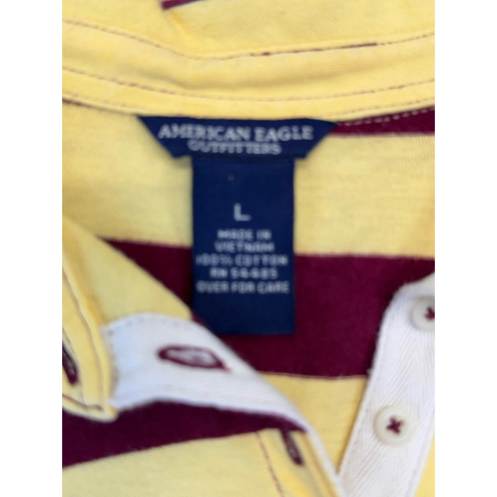 American Eagle Girl's Large 100% Cotton Short Sleeve Striped Yellow Polo Shirt