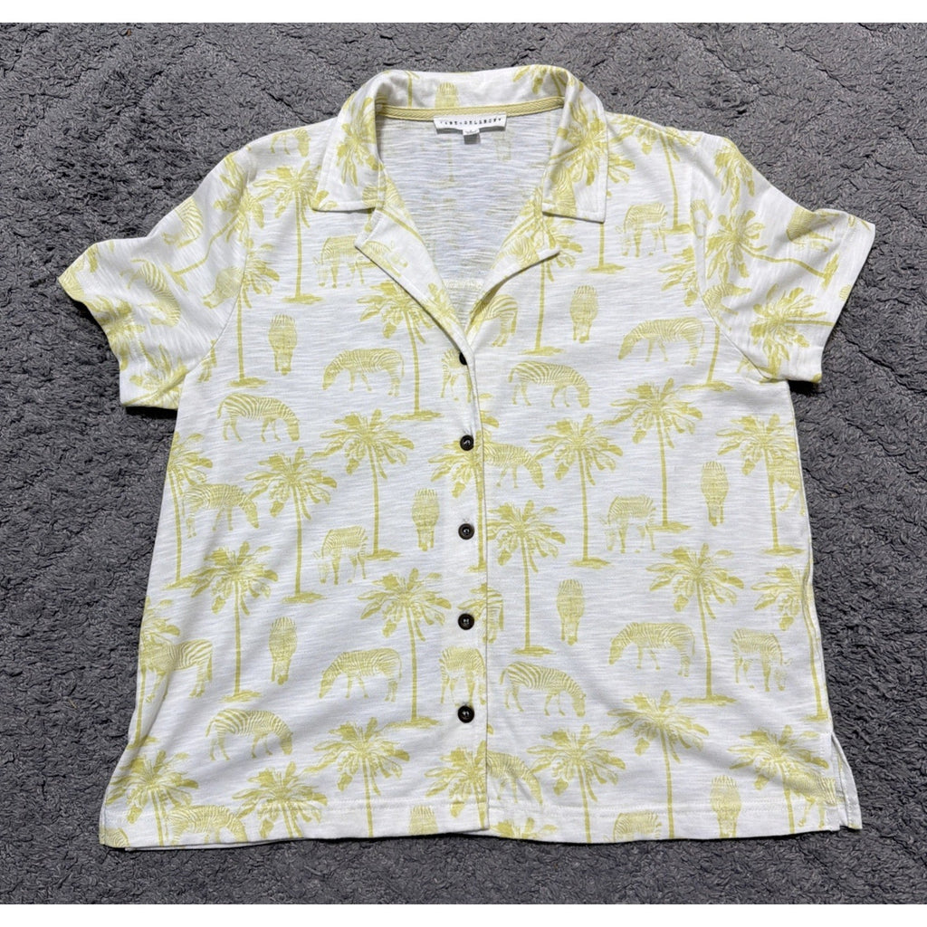 Jane + Delancey Zebra Palm Tree Short Sleeve Button Down Soft Cotton Blend Top S
