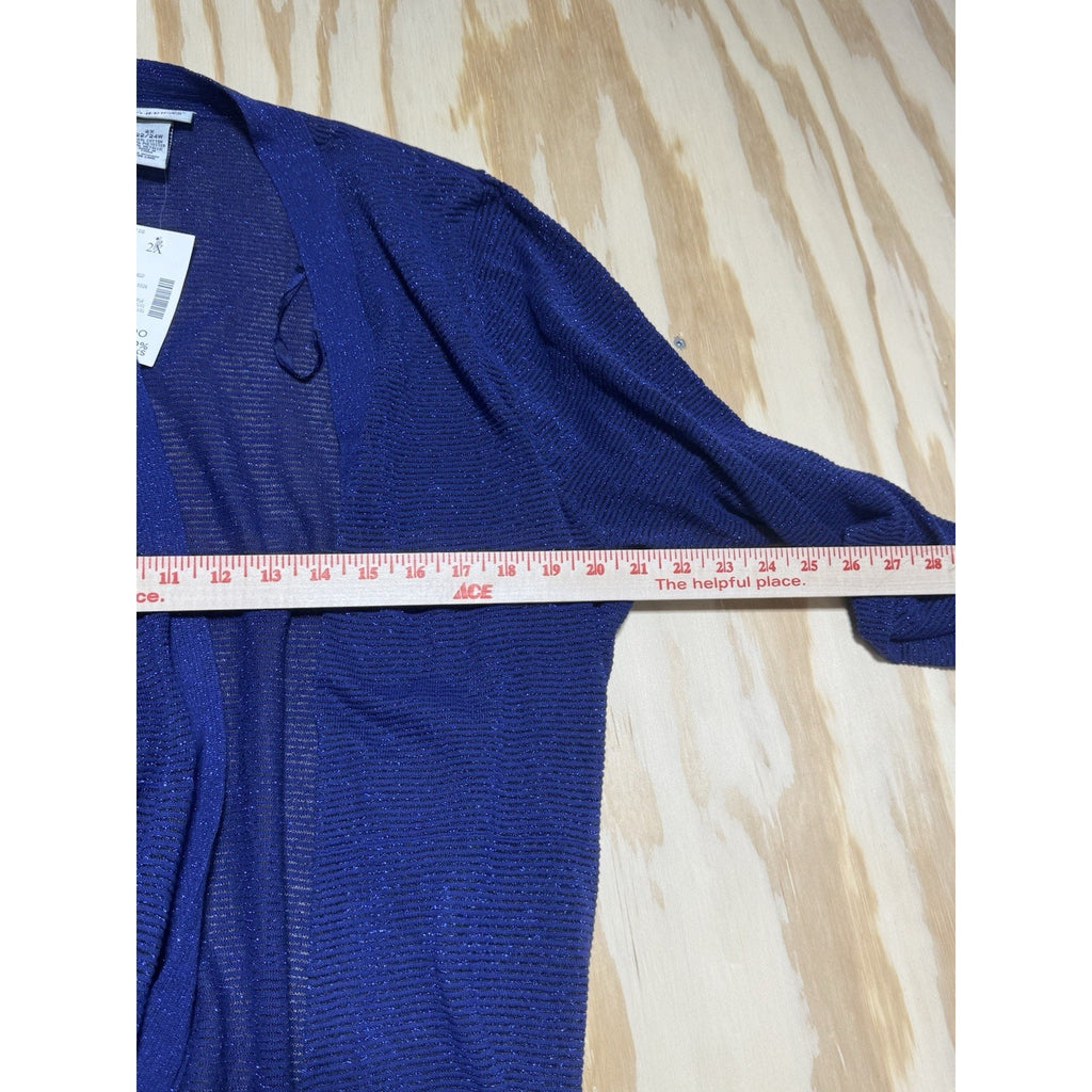 Catherines 2X 22/24W Blue Metallic Open Front Cardigan Lightweight Drape Travel