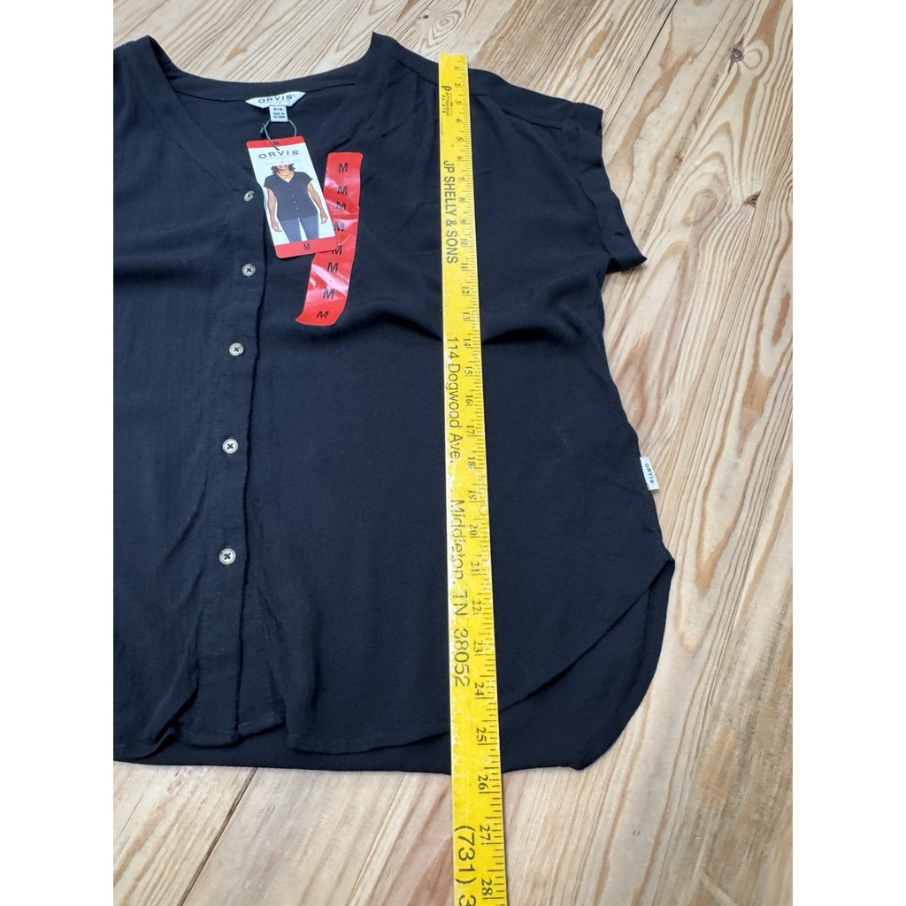 Orvis Short Sleeve Black Rayon Button Front Blouse Women’s Size Medium