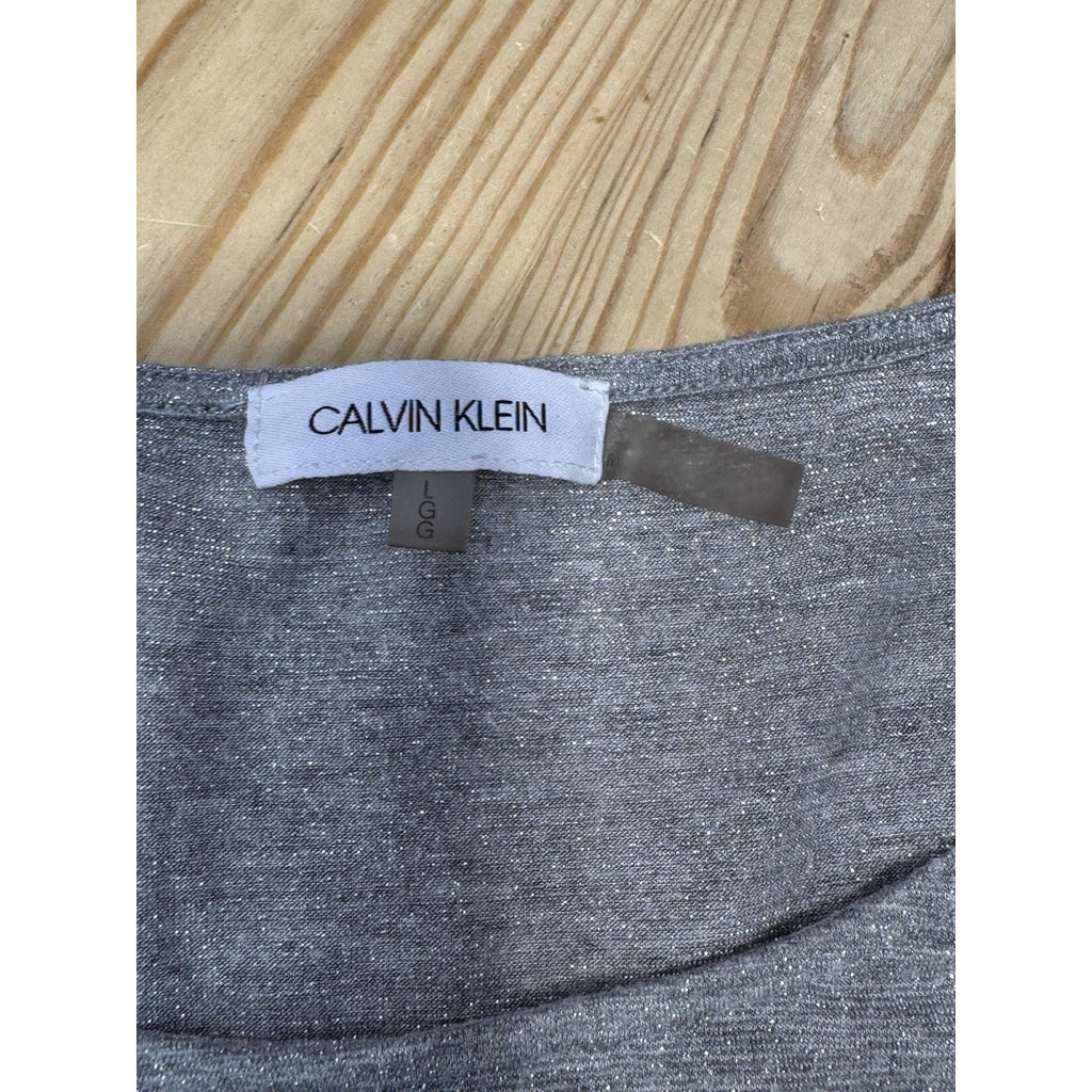 Calvin Klein Grey Metalic Sleeveless Top Shoulder Buttons Women’s Size Large