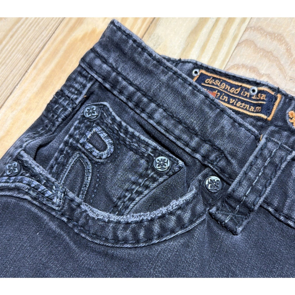 Rock Revival Jeans Mens 38x30 Black Lambeth Denim Pants Embroidery Straight