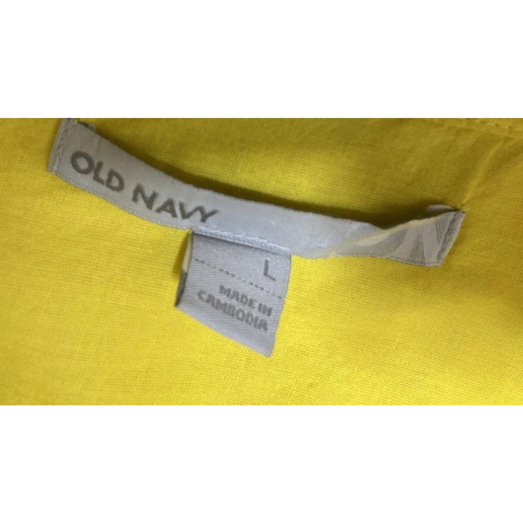 Old Navy Button Up Shirt Yellow Blouse Pocket Bright Day Glow Size L
