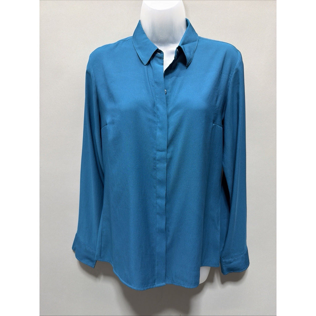 Express The Portofino Shirt Blue Womens Size Small Blouse Long Sleeve Button Top