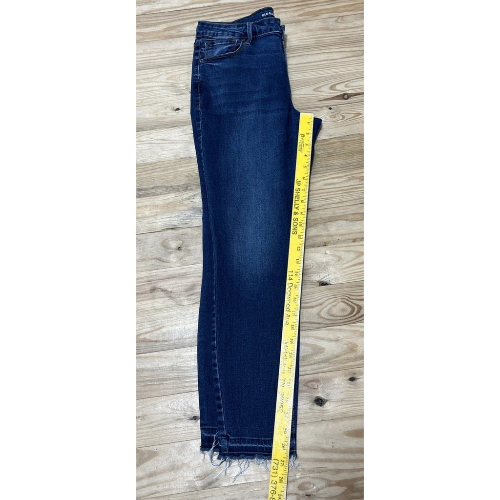 Old Navy Rockstar Super Skinny Jeans Women's 12 Blue Mid Rise 5-Pocket Raw Hem