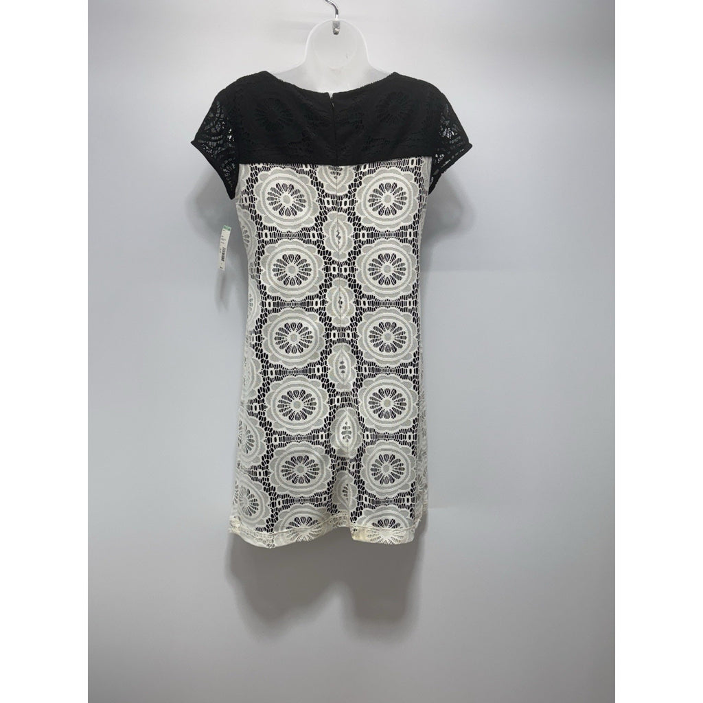 NWT Metaphor Black & White Lace Panel Lined Sheath Dress Women’s Size 8
