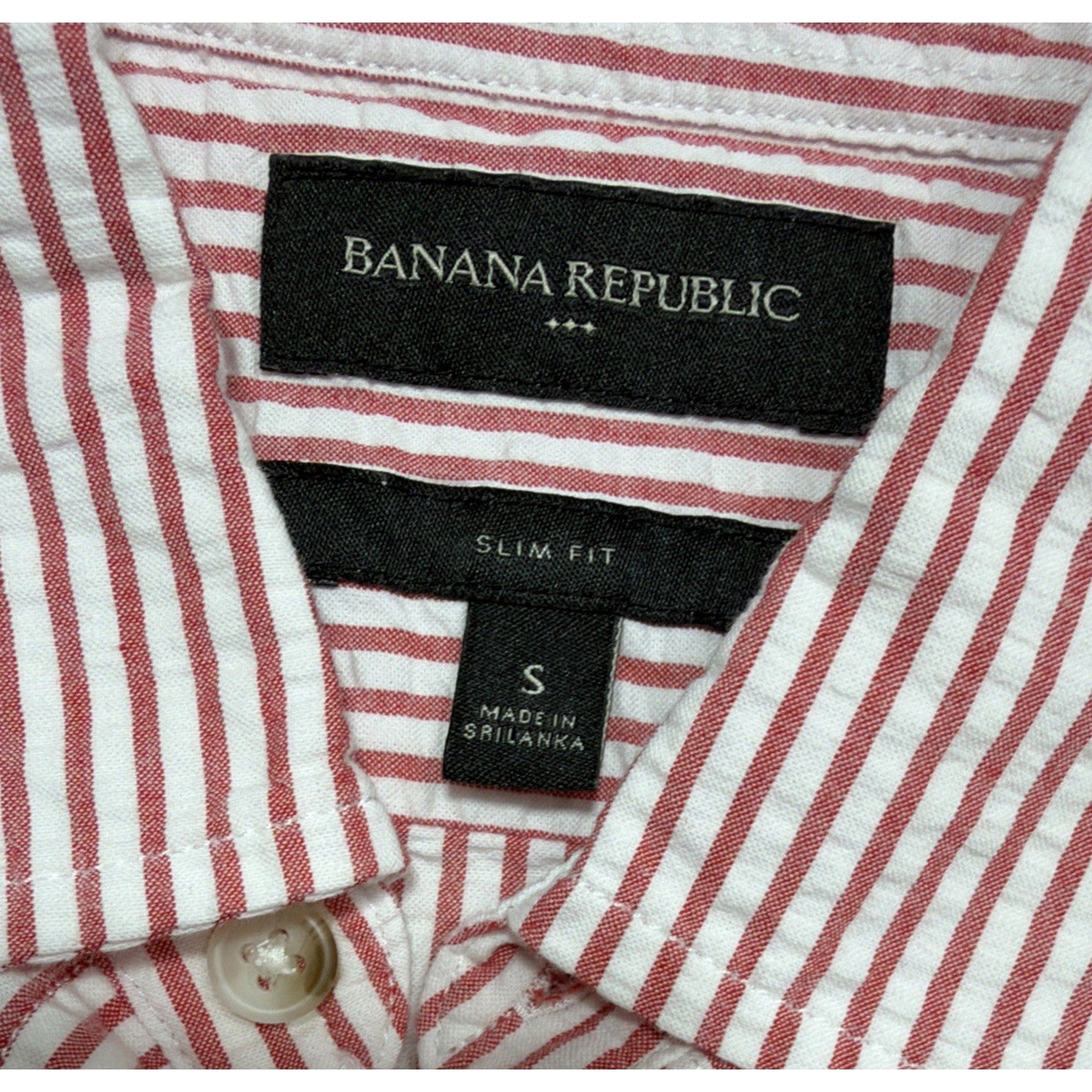Banana Republic Shirt Men Small Red Striped Slim Fit Short Sleeve