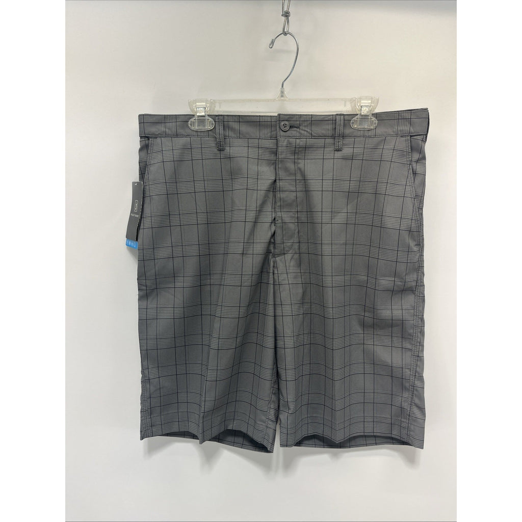 PGA Tour Mens Chino Shorts, Gray Plaid, UV, Easy Care Moisture Wick, Size 34 New