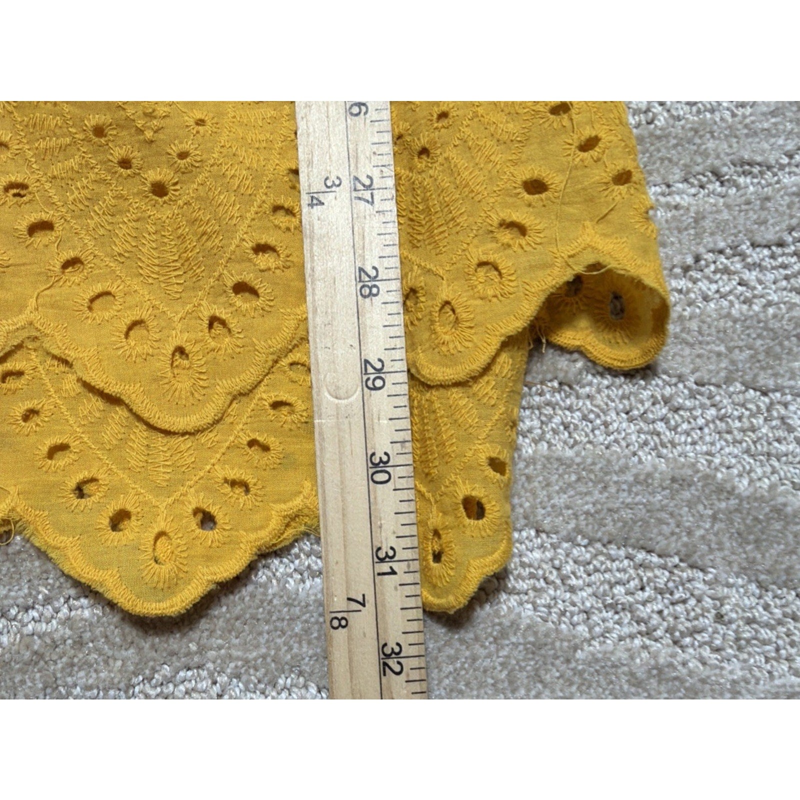 Mustard Yellow Eyelet Top Dress Women Small Boho Cottagecore Babydoll Cotton