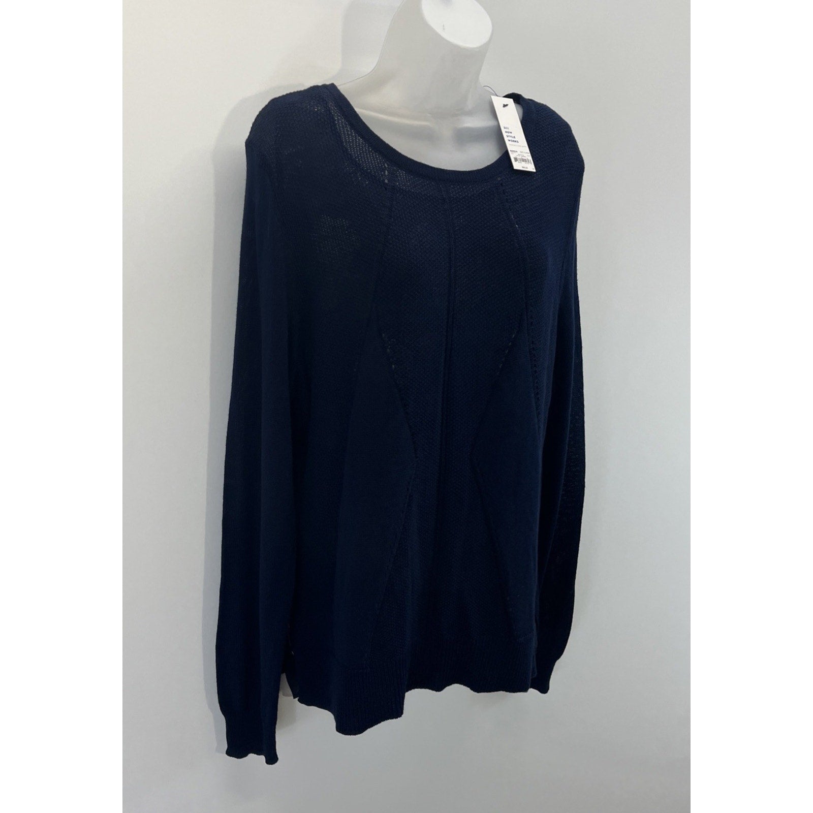 NWT APT. 9 Women’s Round Collar Long Sleeve Lined Sweater Navy Blue Sz XL