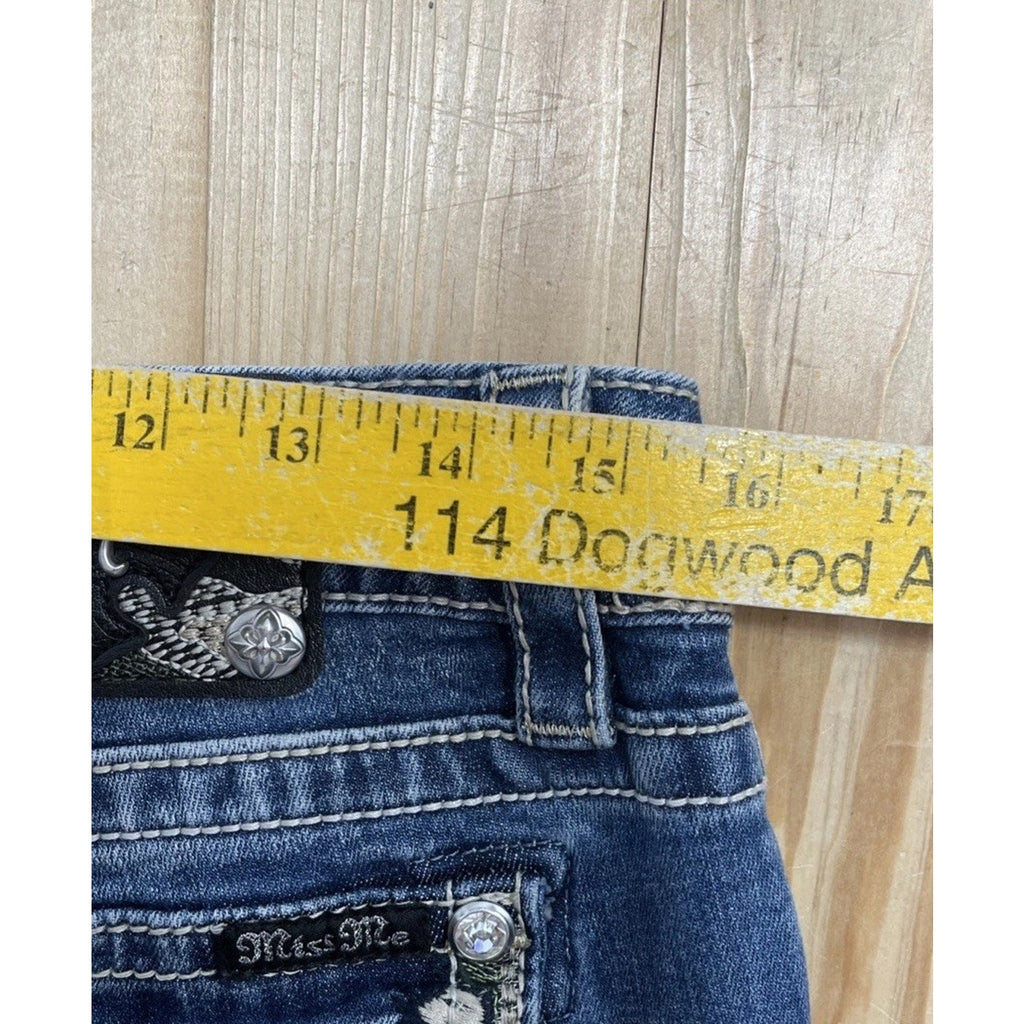 Miss Me Jeans Size 28 Womens Signature Distressed Skinny Blue Denim Sequin