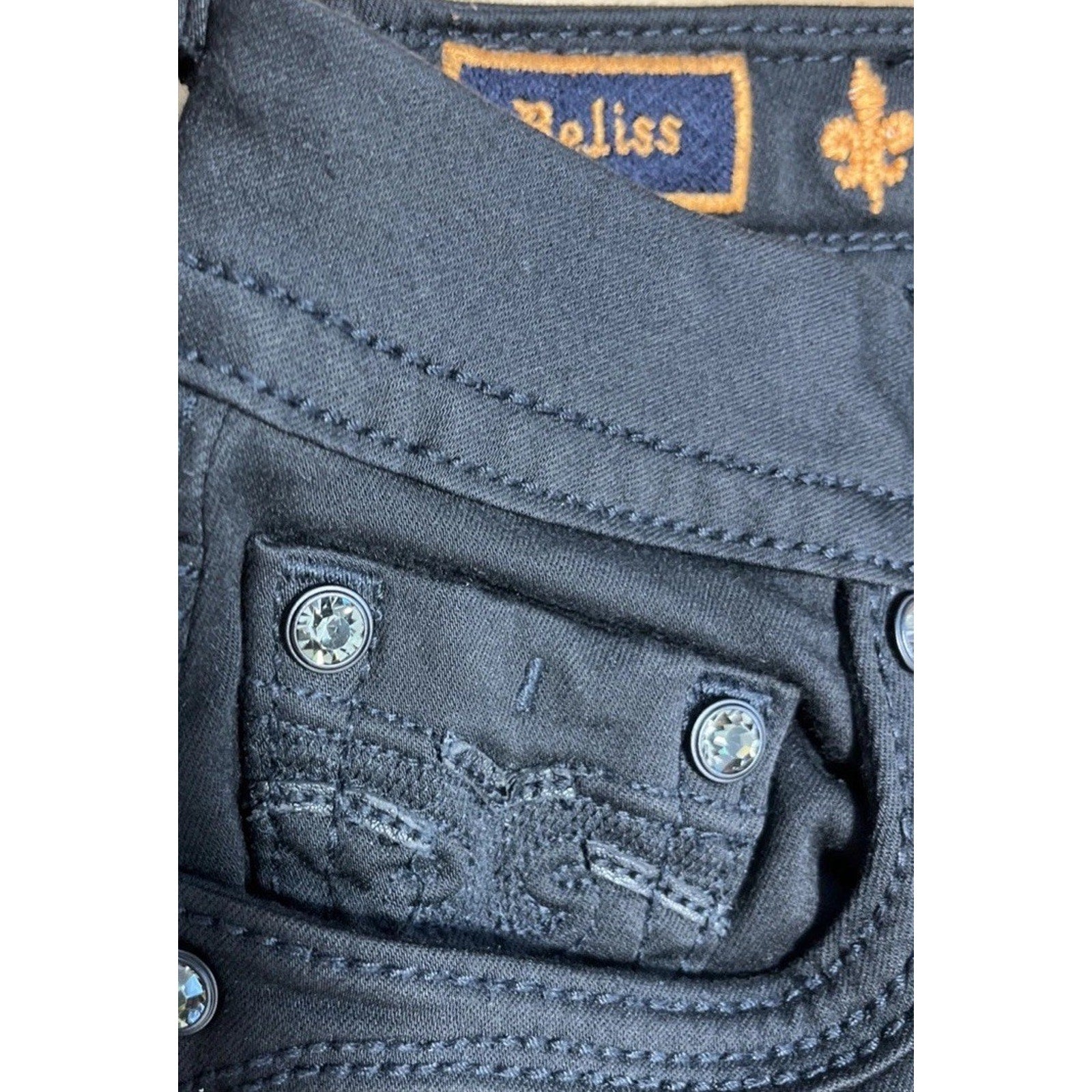 Rock Revival Women's Beliss Black Rhinestone Stretch 5 Pocket Jeans Size 28x29