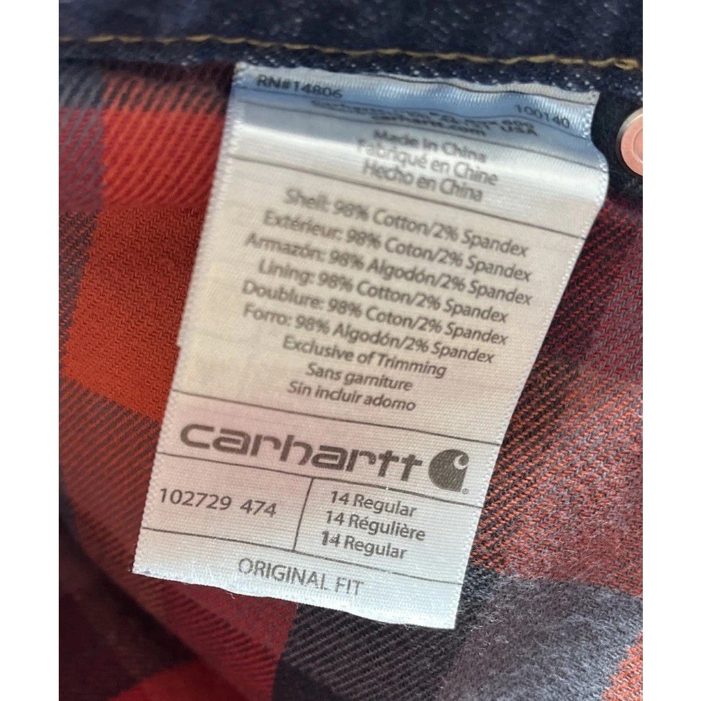 Carhartt Jeans Womens 14 Blue Flannel Lined Original Fit Straight Leg Hem 33x27