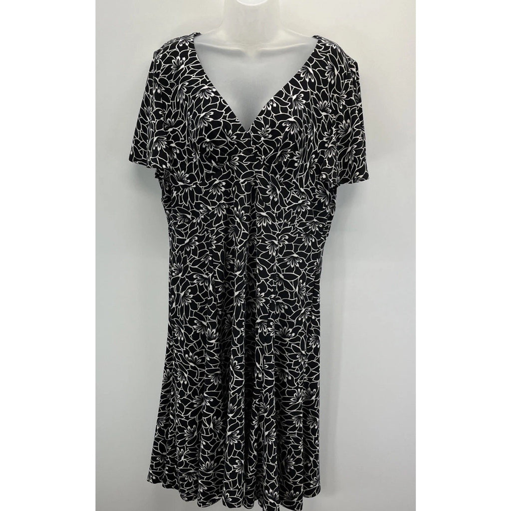Chaps Ralph Lauren Dress Black Ivory XL Stretch Short Sleeve Washable