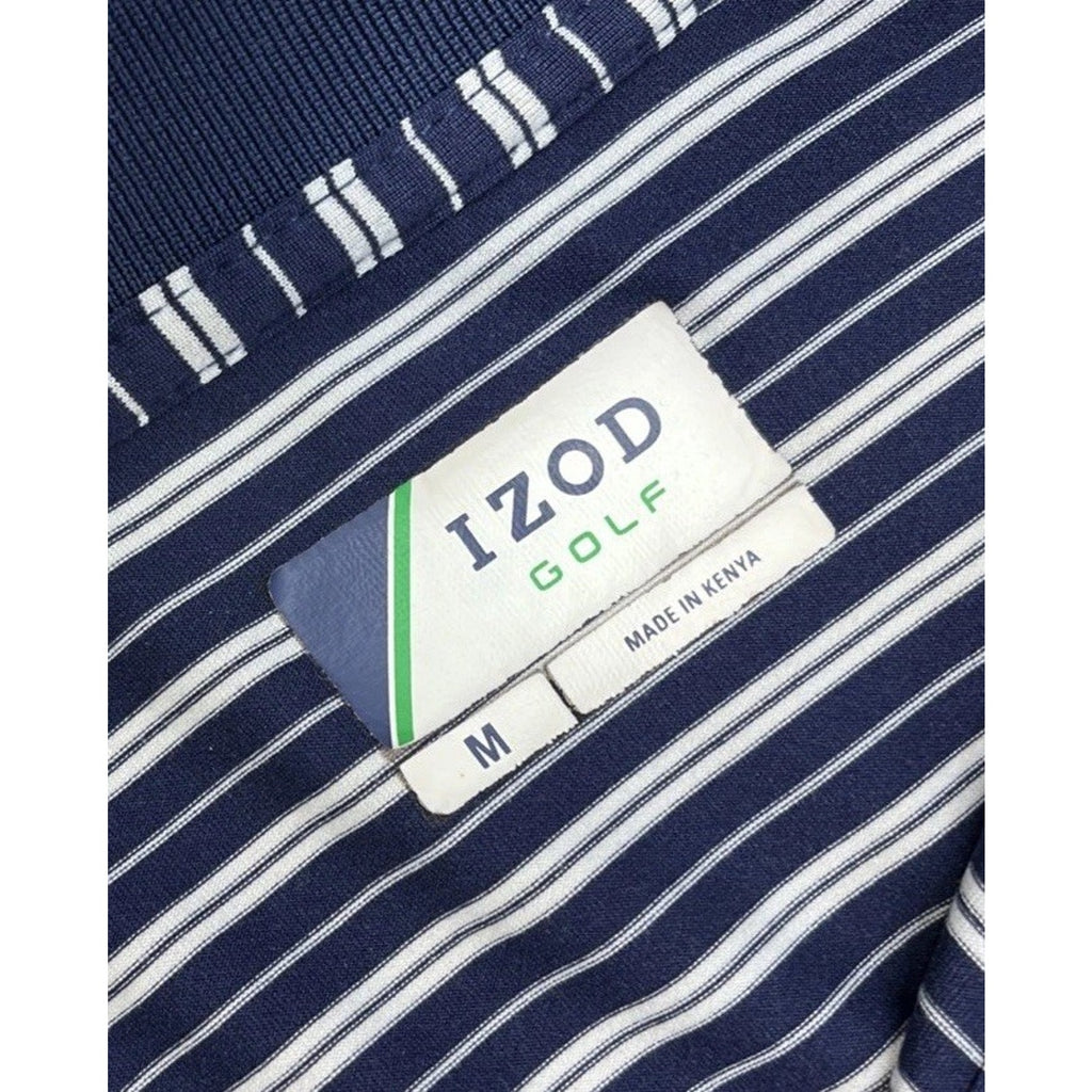 IZOD Polo Shirt Mens Large White Navy Striped Golf Collared Short Sleeve Classic