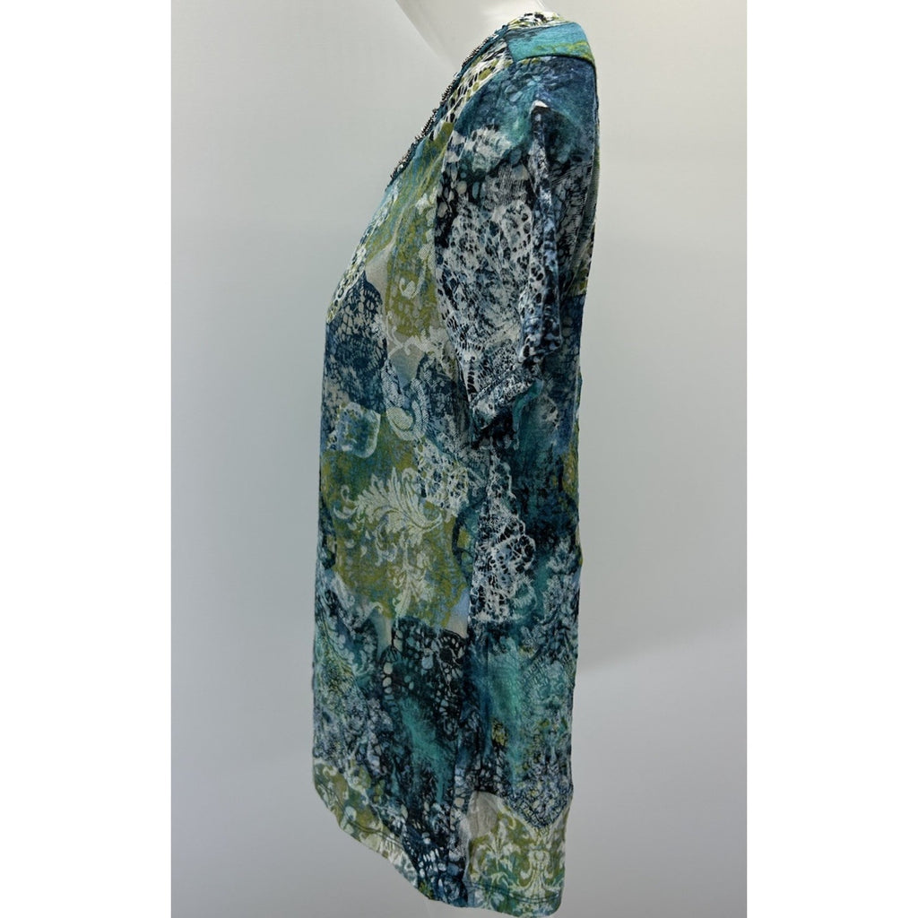 Kim Rogers Shirt Womens PM Blue Watercolor Short Sleeve Pullover.