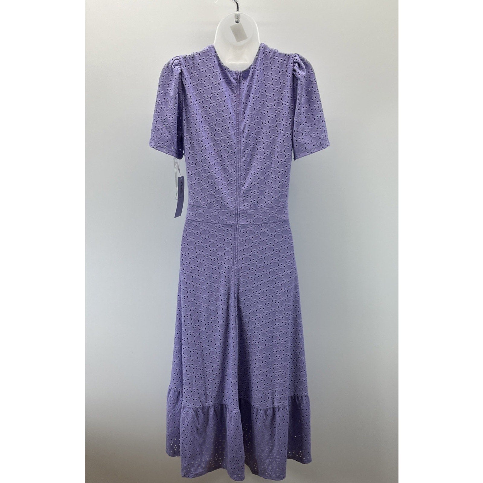 NWT London Times Women's Lined Short Sleeve Ruffle Wrap Dress, Violet Tulip 14