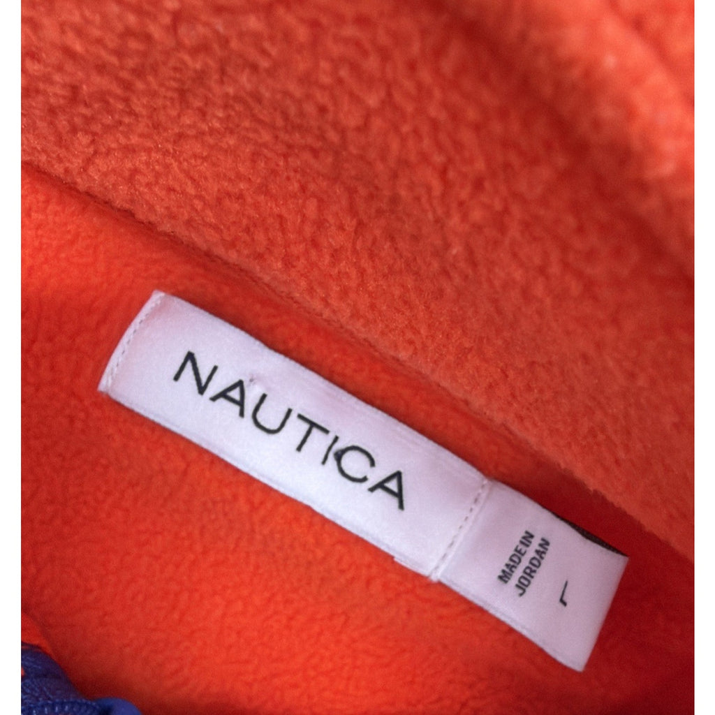 Nautica Men's 1/4 Zip Pullover Fleece Orange L Mock Neck Logo Polyester