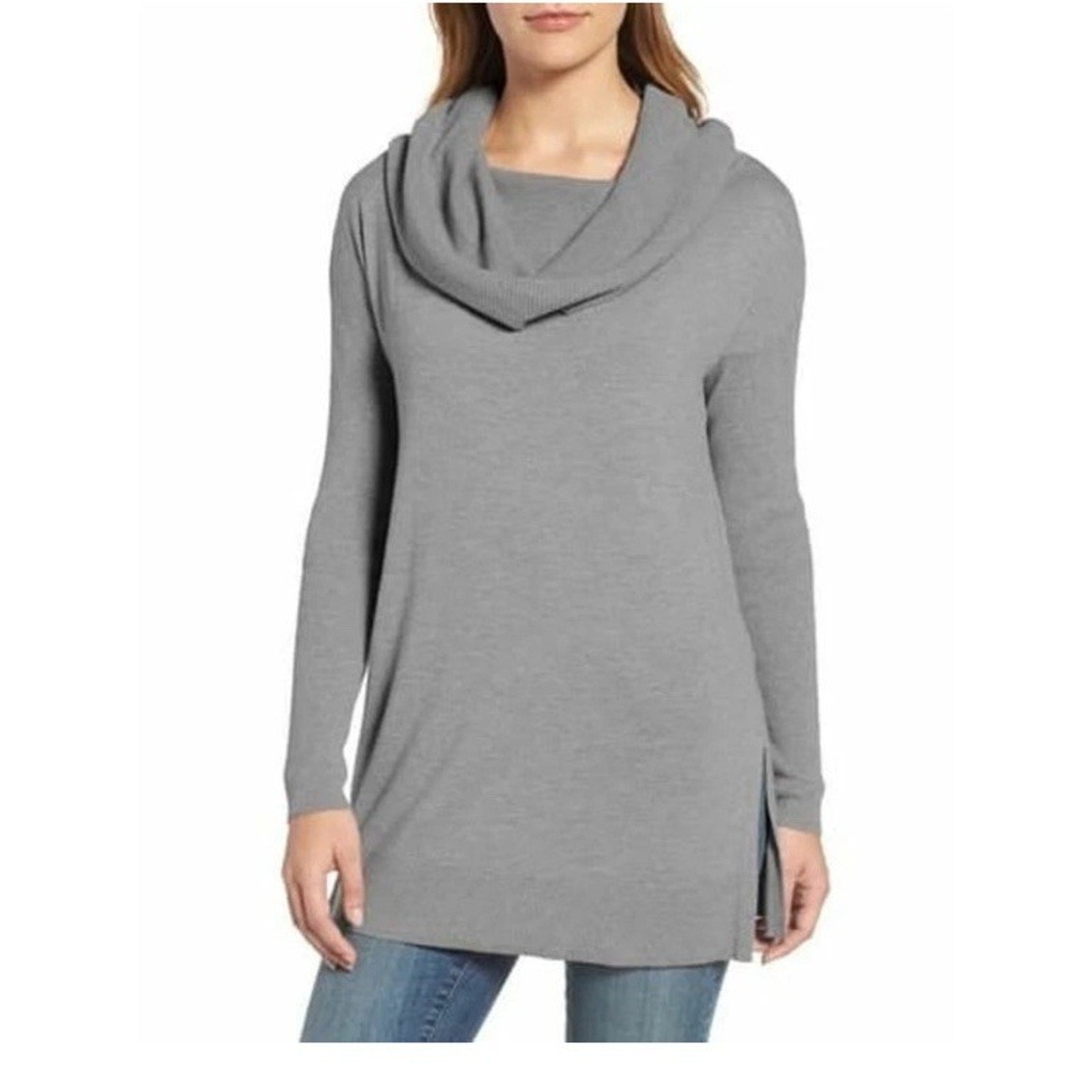 Caslon 3-in-1 Side Slit Convertible Cowl Neck Tunic Size M Dark Heather Grey NEW