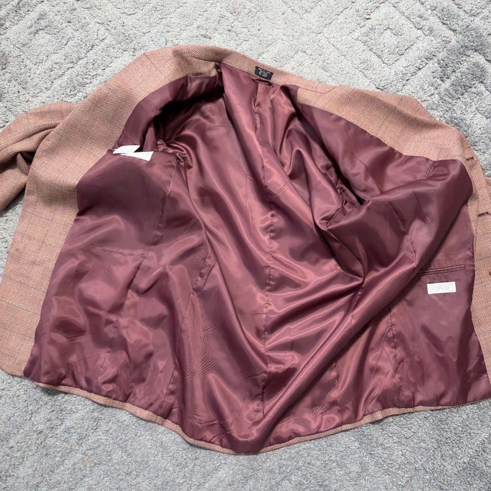 NWT Raspinni Uomo 100% Merino Wool Sport Coat Blazer Mens 44L Pink Windowpane