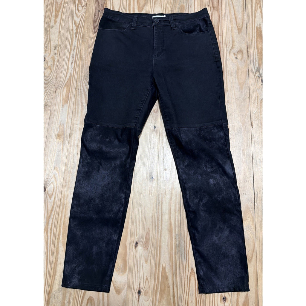 Silence + Noise Mixed Fabric Straight High Rise Faux Leather Jeans Size 31