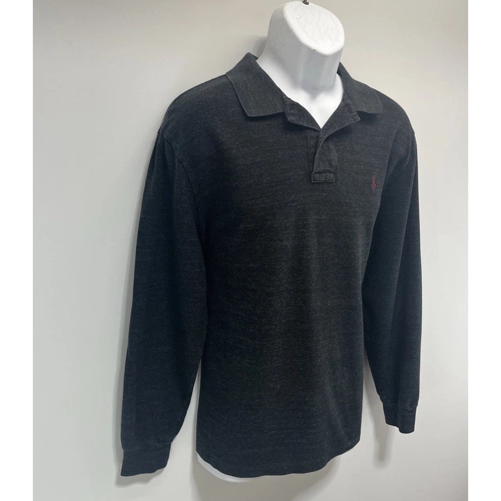 Polo Ralph Lauren 1/4 Button Up Sweater Size Large Gray Red Pony Collared Cotton