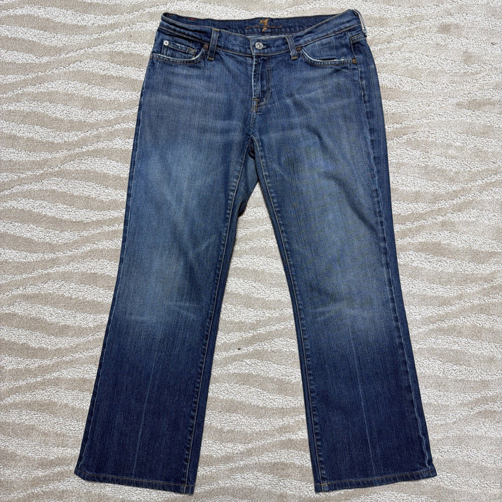 Y2K 7 For All Mankind Women's Bootcut Jeans Blue Yellow Emb Size 30 X 27