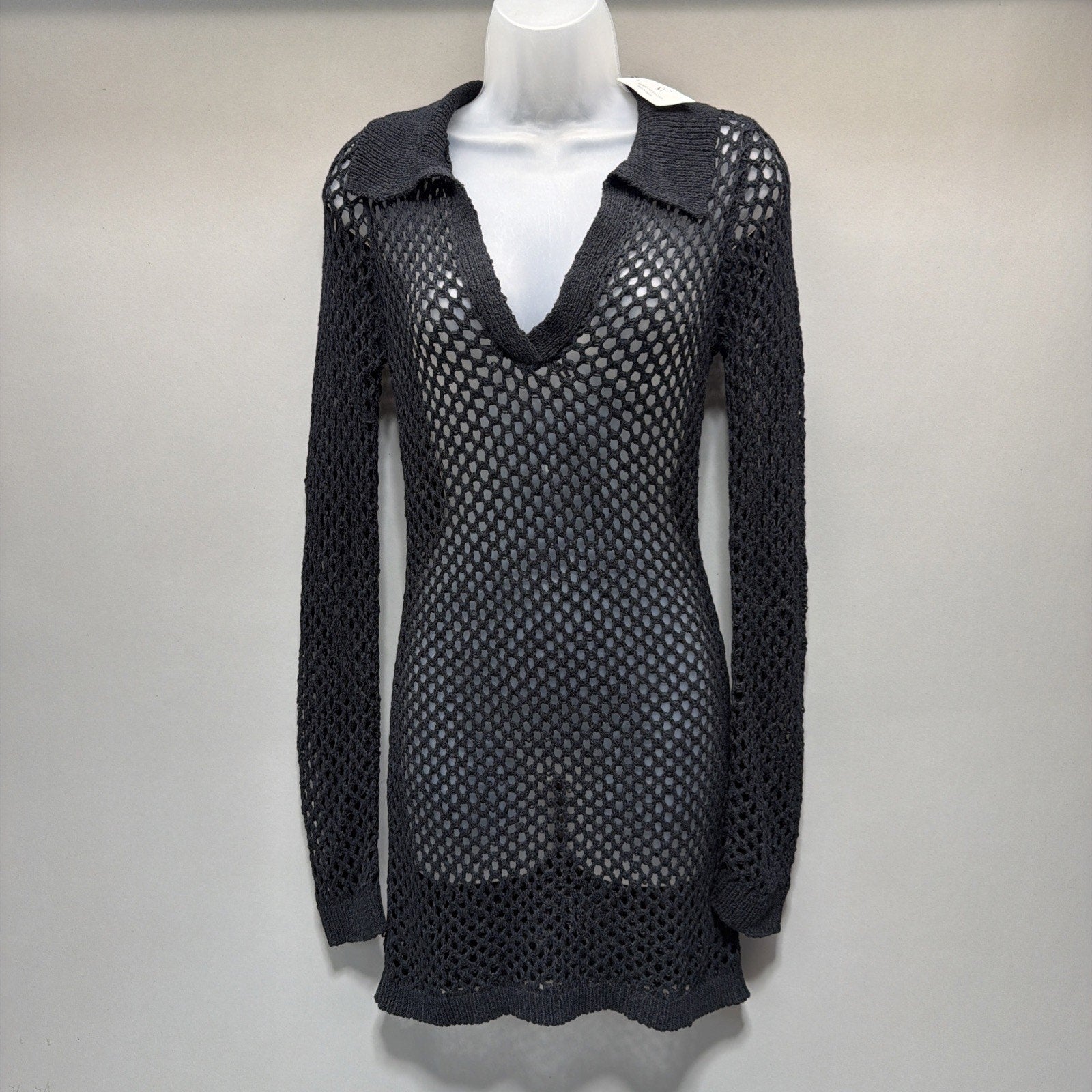 Windsor Stroll On The Beach Crotchet Cover Up Mini Dress Black Size Small NWT