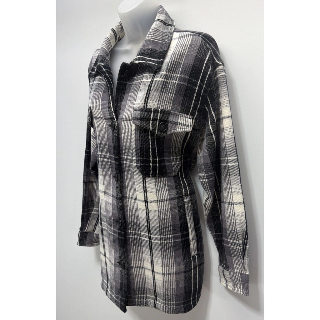 Lucky Brand Womens M Black Plaid Button Up Heavyweight Jacket NWT 179$ MSRP