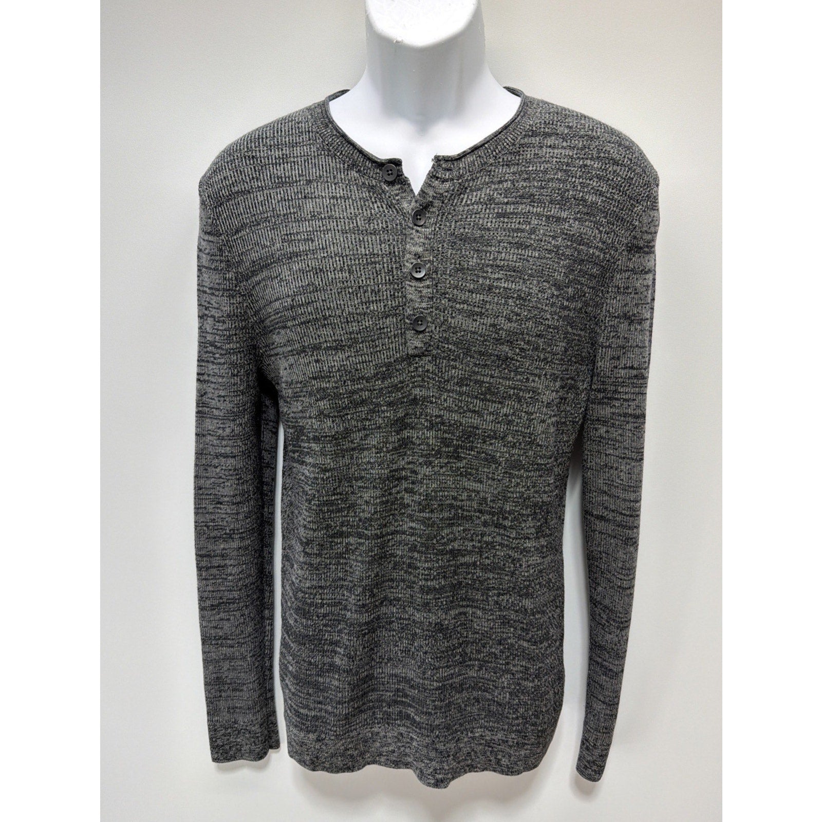 Express Men’s Gray And Black Static Knit Henley Button Sweater Size M
